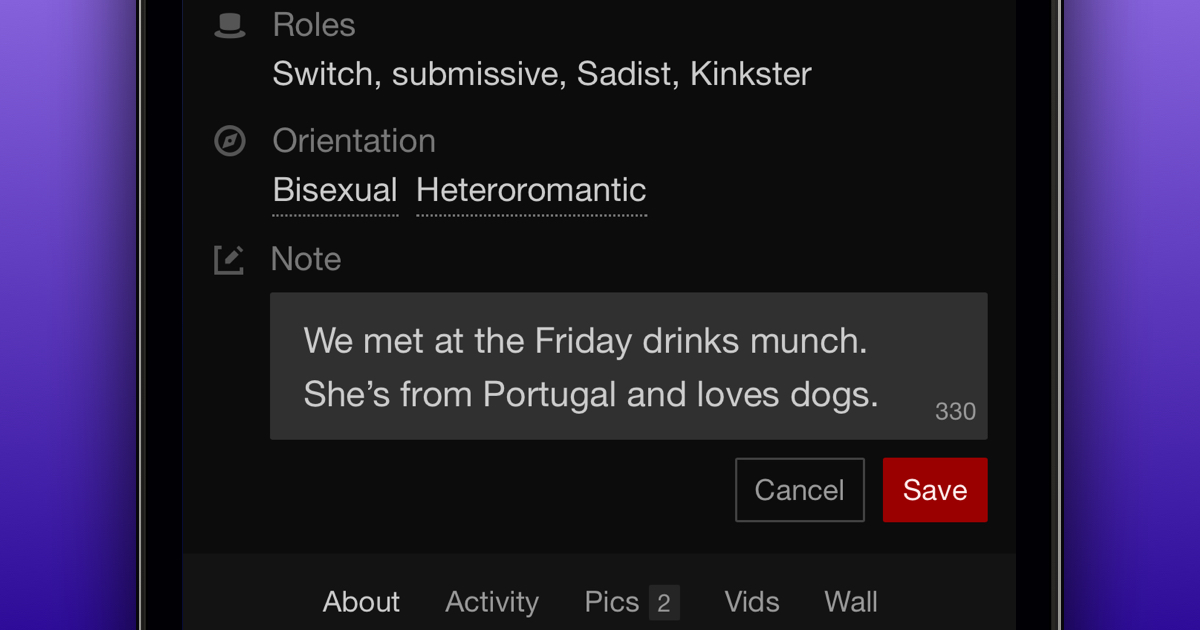 Adding a Private Note to a Profile - What&rsquo;s New | FetLife