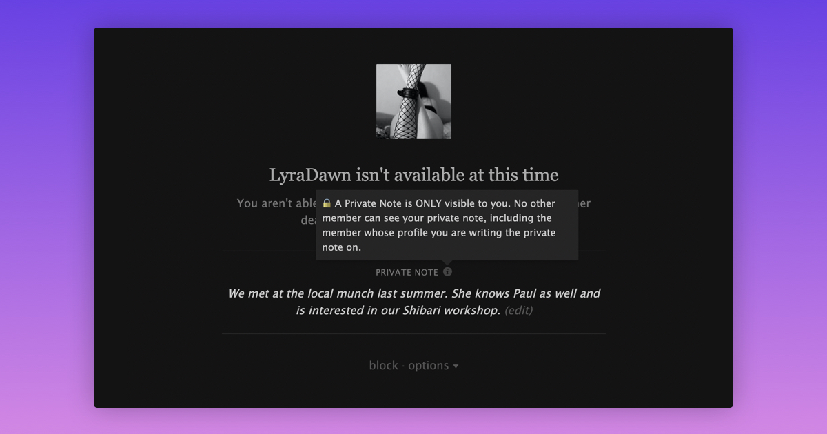 Adding a Private Note to an Unavailable Profile - What&rsquo;s New | FetLife